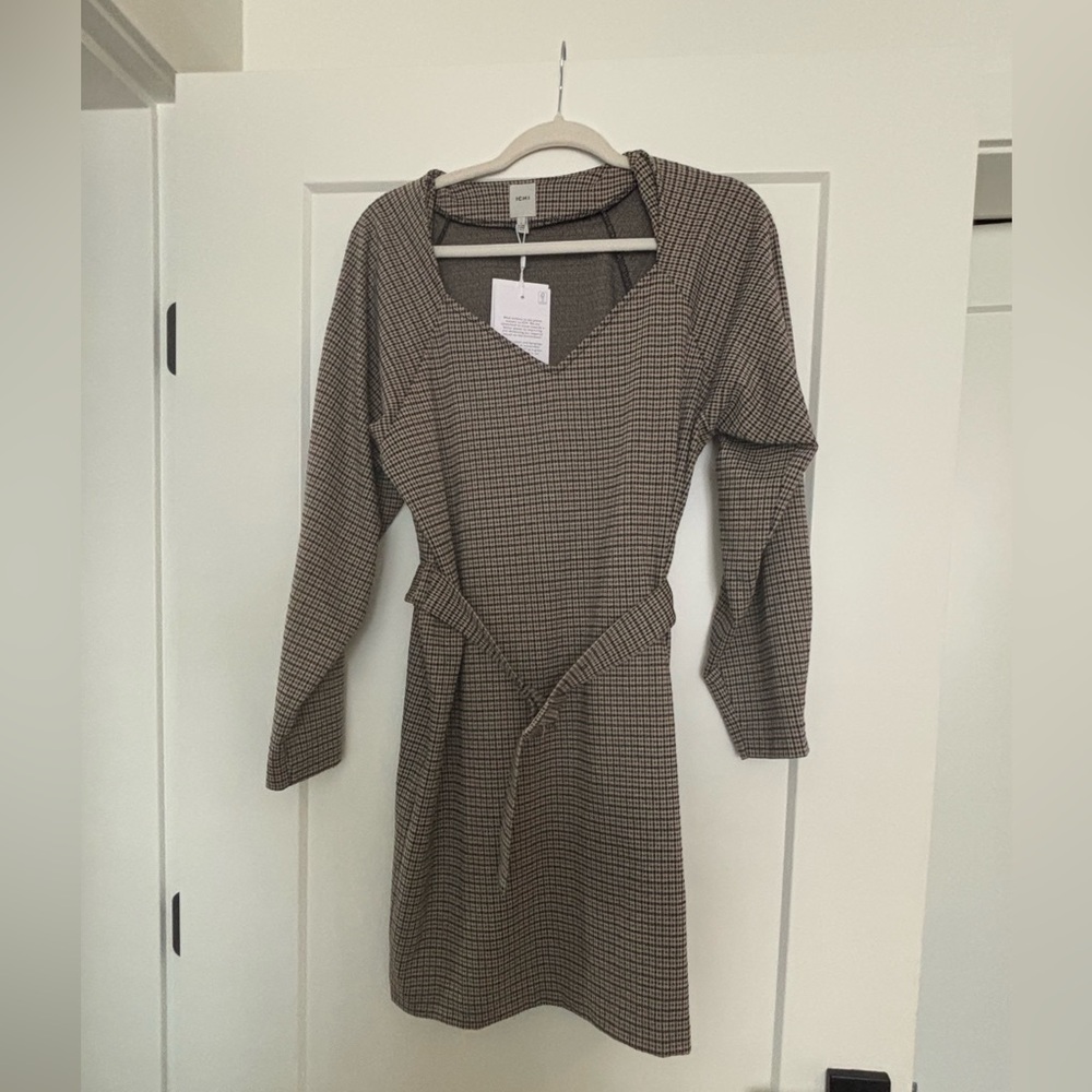 Elegant Brown Checkered Dress